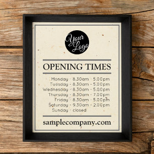 Customisable Logo And Text Business Opening Hours Poster
