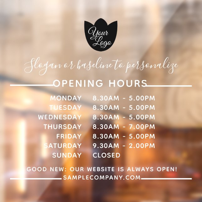  Customisable Logo And Text Business Opening Hours Window Cling (Sheet 2)