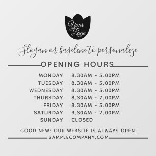 Customisable Logo And Text Business Opening Hours Window Cling
