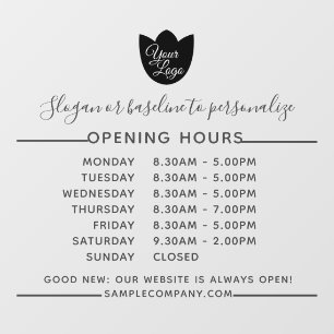 Customisable Logo And Text Business Opening Hours Window Cling