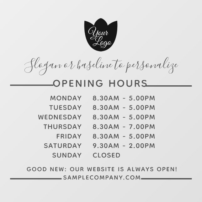  Customisable Logo And Text Business Opening Hours Window Cling (Sheet)