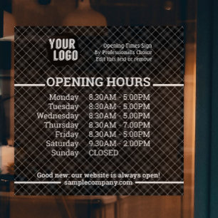 Customisable Logo And Text Business Opening Hours Window Cling