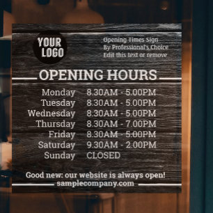 Customisable Logo And Text Business Opening Hours Window Cling