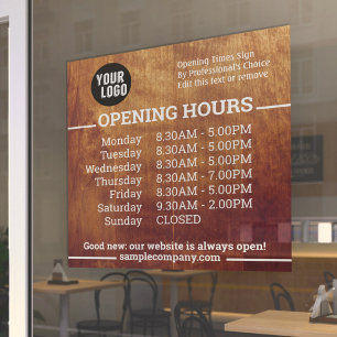 Customisable Logo And Text Business Opening Hours Window Cling
