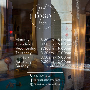 Customisable Logo And Text Business Opening Hours Window Cling