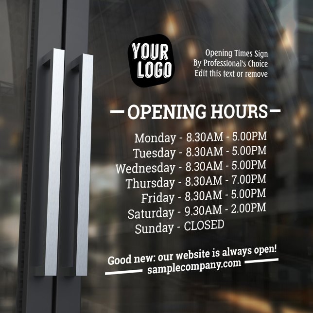 Customisable Logo And Text Business Opening Hours Window Cling (Creator Uploaded)
