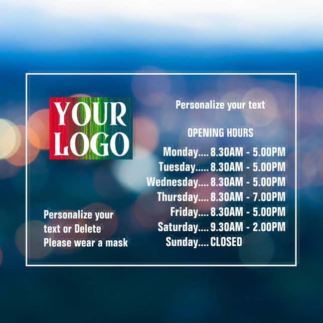 Customisable Logo And Text Business Opening Hours Window Cling (Creator Uploaded)