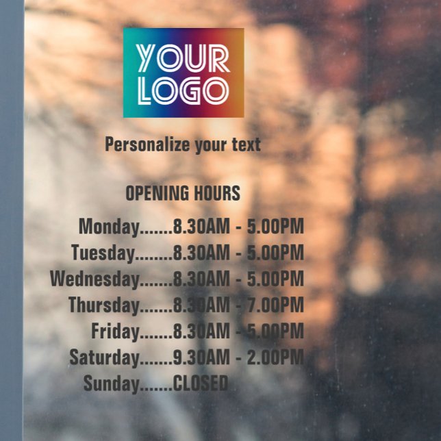 Customisable Logo And Text Business Opening Hours Window Cling (Creator Uploaded)