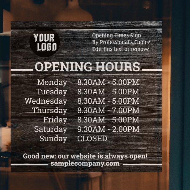 Customisable Logo And Text Business Opening Hours Window Cling (Creator Uploaded)