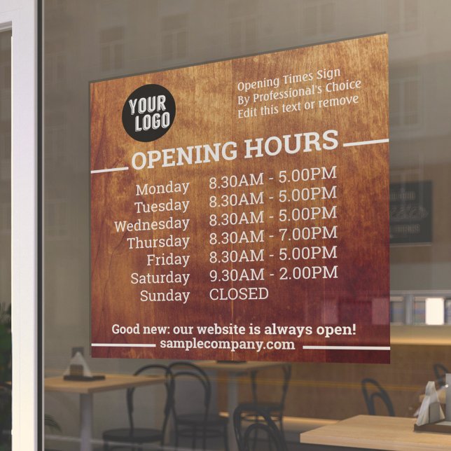 Customisable Logo And Text Business Opening Hours Window Cling (Creator Uploaded)