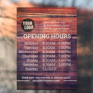 Customisable Logo And Text Business Opening Hours Window Cling