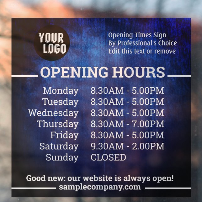 Customisable Logo And Text Business Opening Hours Window Cling (Creator Uploaded)
