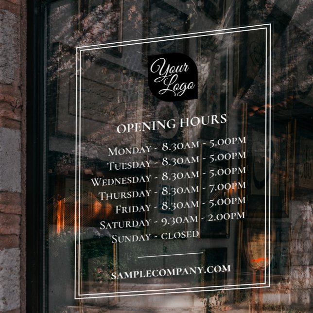 Customisable Logo And Text Business Opening Hours Window Cling (Creator Uploaded)