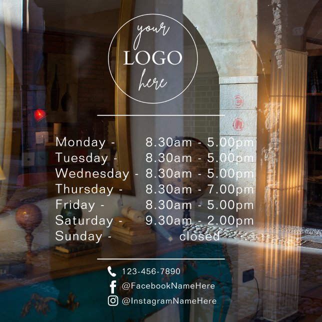 Customisable Logo And Text Business Opening Hours Window Cling (Creator Uploaded)