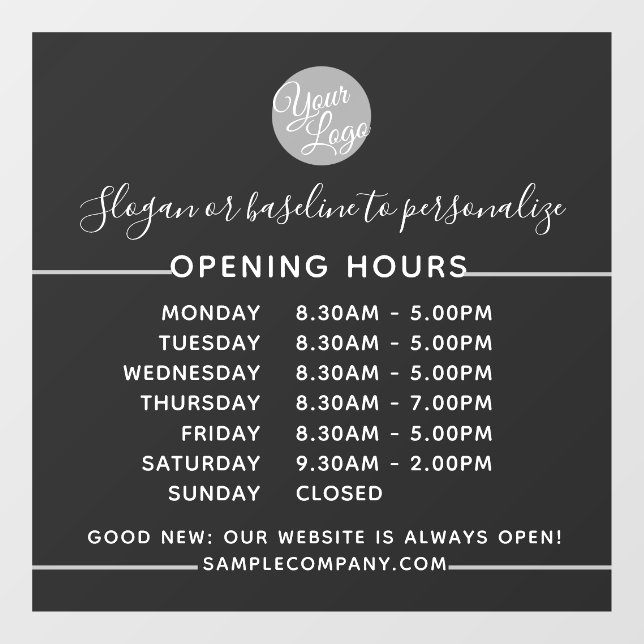  Customisable Logo And Text Business Opening Hours Window Cling (Sheet)