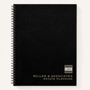 Customisable Logo Black Leather Estate Planning Notebook