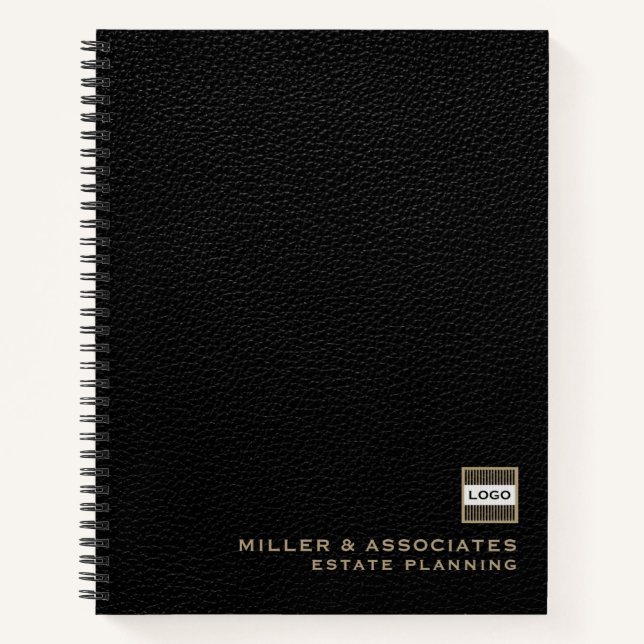 Customisable Logo Black Leather Estate Planning Notebook (Front)