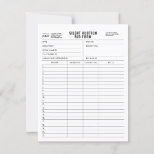 Customisable Logo Silent Auction Bid Form Template