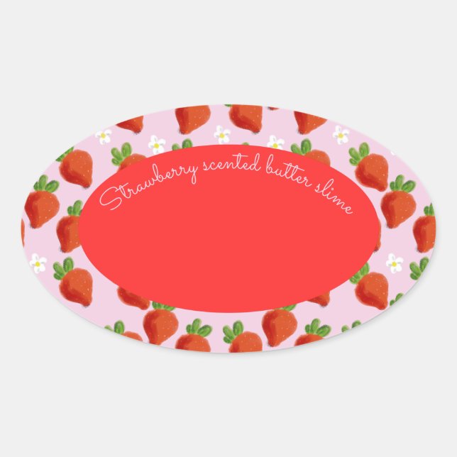 customisable logo strawberry slime  oval sticker (Front)