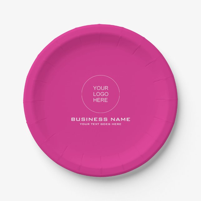 Customisable Logo Text Pink Solid Colour Round Paper Plate (Front)