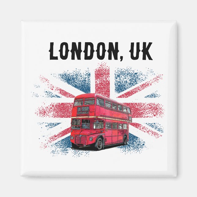 Customisable London Red Bus Union Jack Souvenir Magnet (Front)