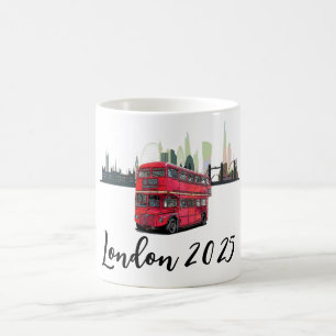 Customisable London Skyscape Red Bus Souvenir Coffee Mug
