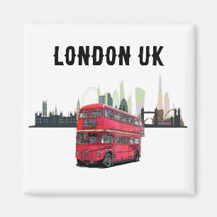 Customisable London Skyscape Red Bus Souvenir Magnet