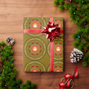 Customisable Lotus Mandala Rangoli Diwali Lamp Wrapping Paper
