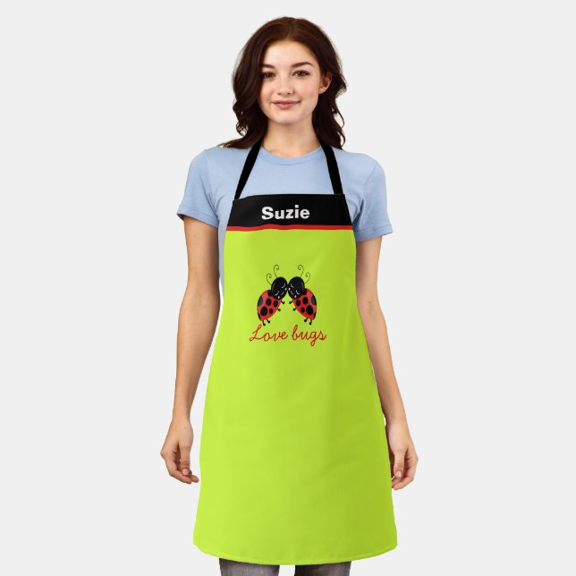 Customisable Love Bugs Chef Baker Personalised Apron (Worn)
