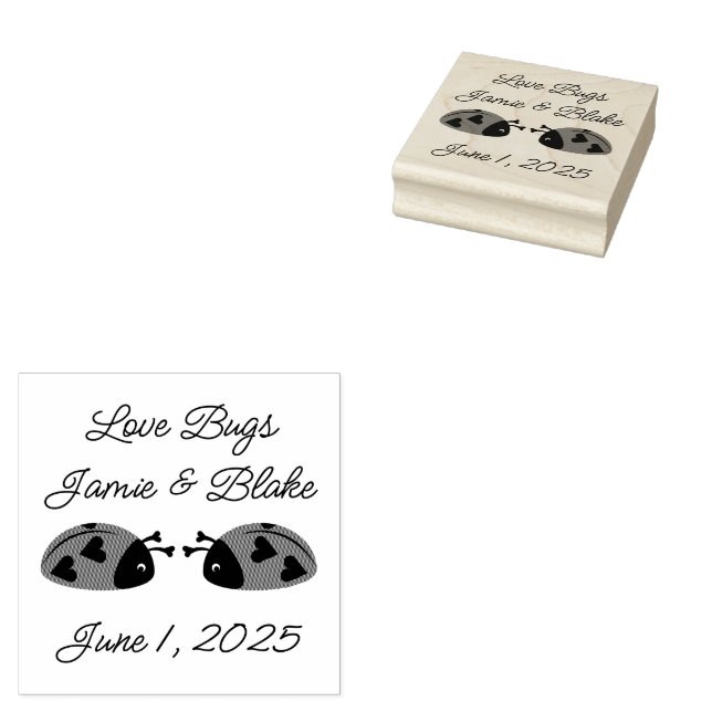 Customisable Love Bugs Rubber Stamp (Stamped)