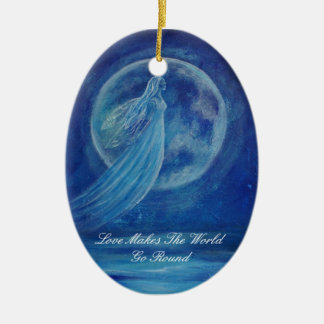Customisable Love Makes The World Go Round Angel O Ceramic Tree Decoration