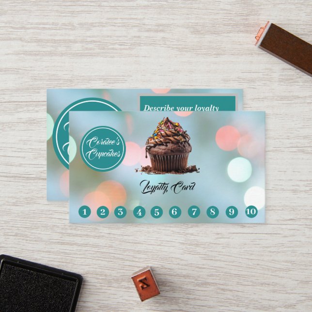 Customisable Loyalty Card Cupcake Bakery (Front/Back In Situ)