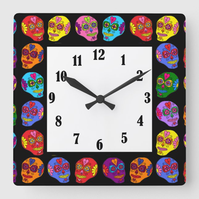 Customisable Lucha Libre Sugar Skulls Square Wall Clock (Front)