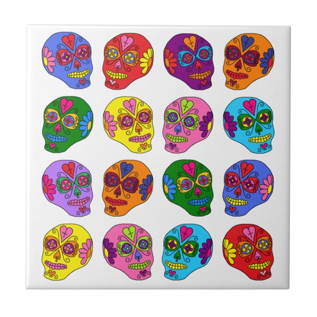 Customisable Lucha Libre Sugar Skulls Tile (Front)