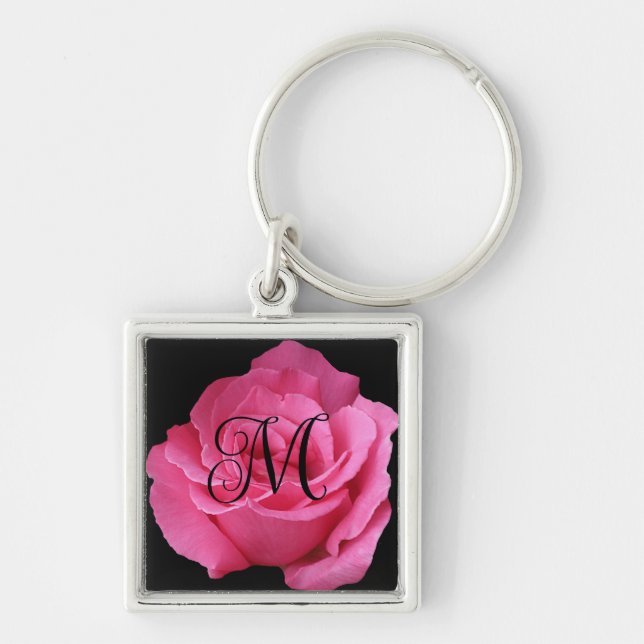 Customisable M monogram pretty pink rose stylish Key Ring (Front)