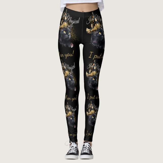 Customisable Magical Black Cat Halloween Leggings (Front)