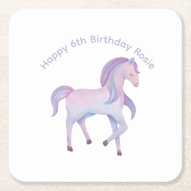 Customisable Magical pastel ombre Pony Square Paper Coaster (Front)