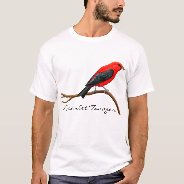 Customisable Male Scarlet Tanager Bird T-Shirt (Front)