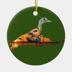 Customisable Mallard Ornament, Flying Duck Ceramic Tree Decoration