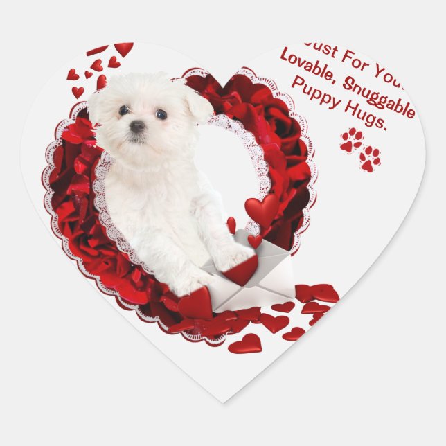 Customisable Maltese Loveable Heart Shaped Sticker (Front)
