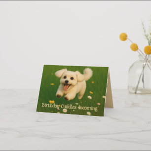 Customisable Maltese Puppy Cuddles Incoming Card