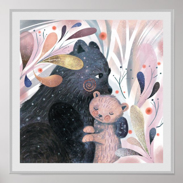 Customisable Mama + Baby Bear Boho Nursery Print (Front)