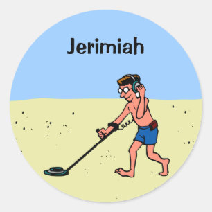Customisable Man Metal Detecting On Beach Classic Round Sticker