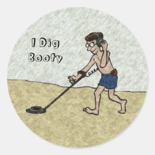 Customisable Man Metal Detecting On Beach Classic Round Sticker