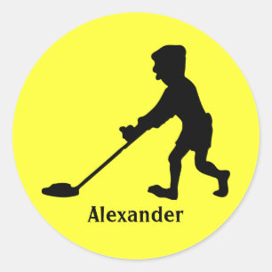 Customisable Man Metal Detecting Silhouette Classic Round Sticker