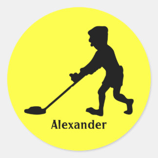 Customisable Man Metal Detecting Silhouette Classic Round Sticker