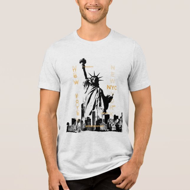 Customisable Manhattan Nyc Mens Liberty Statue Tri-Blend Shirt (Front)