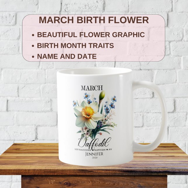 Customisable March Birthday Flower Daffodil Coffee Mug (Creator Uploaded)