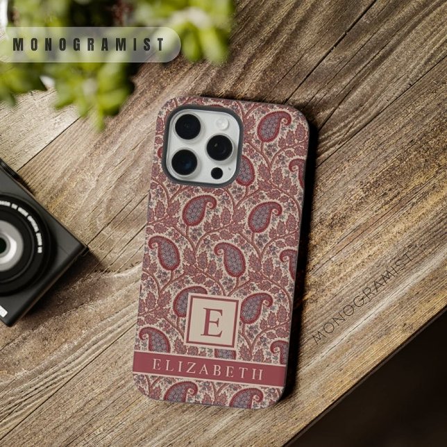 Customisable Maroon  Red Grey Beige Pink Paisley iPhone Case (Customizable Maroon Red Grey Beige Pink Paisley iPhone Case)