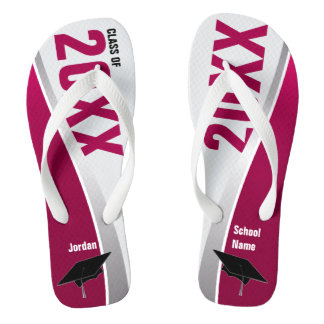 Customisable Maroon & White Graduation Flip Flops